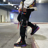 Joggers Cargo Pants for Men Casual Hip Hop Hit Color Pocket Male Trousers Sweatpants Streetwear Ribbons Techwear Pants