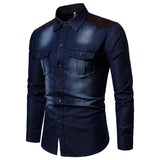 Foesce Denim Shirt Men Long Sleeve Men Casual Cotton Jeans Shirt Slim Suede Matching Mens Solid Pocket Shirts Tops Chemise Homme