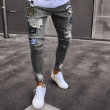 Men Stylish Ripped Jeans Pants Biker Skinny Slim Straight Frayed Denim Trousers New Fashion skinny jeans men Clothes