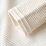 Maden Fit Long-sleeved Pullover T-shirts Men Waffle Cotton Henry T-shirt Sweater Tee Man Clothing Regularly （White ）