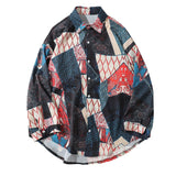 Japanese Ukiyo E Geometry Patchwork Long Sleeve Shirts Hip Hop Casual Streetwear Shirts Men Women Fashion Tops