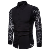 Black Lace Shirt Men Autumn New Slim Fit Long Sleeve Mens Dress Shirts Nightclub Prom Marriage Shirt Camisas Masculina XXL