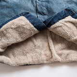 Long Style High Street Men Trench Coat Washed Retro Blue Denim Jacket Zippered Cuffs Berber Fleece Winter Outerwear Vintage