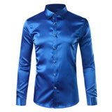 Foesce Green Silk Satin Dress Shirt Men Luxury Brand New Casual Dance Party Long Sleeve Chemise Smooth Wrinkle Free Tuxedo Shirts