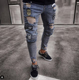 Men Stylish Ripped Jeans Pants Biker Skinny Slim Straight Frayed Denim Trousers New Fashion skinny jeans men Clothes