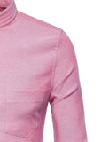 Men's Oxford Slim Fit Dress Shirt Brand Mandarin Collar Long Sleeve Chemise Homme Casual Buisness Office Shirt With Pocket Black