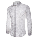 Black Lace Shirt Men Autumn New Slim Fit Long Sleeve Mens Dress Shirts Nightclub Prom Marriage Shirt Camisas Masculina XXL