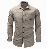 Fashion Mens Shirts Casual Slim Fit 100% Cotton Koszula Long Sleeves Military Men Zip Shirt Camisa Masculina Para Hombre