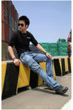 Men's Blue Cargo Jeans Multi Pockets Long Straight fit Denim Pants High Quality Men's Outdoor Casual Jeans
