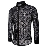 Black Lace Shirt Men Autumn New Slim Fit Long Sleeve Mens Dress Shirts Nightclub Prom Marriage Shirt Camisas Masculina XXL