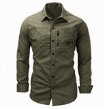 Fashion Mens Shirts Casual Slim Fit 100% Cotton Koszula Long Sleeves Military Men Zip Shirt Camisa Masculina Para Hombre