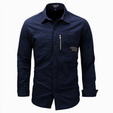 Fashion Mens Shirts Casual Slim Fit 100% Cotton Koszula Long Sleeves Military Men Zip Shirt Camisa Masculina Para Hombre