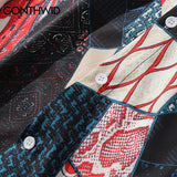 Japanese Ukiyo E Geometry Patchwork Long Sleeve Shirts Hip Hop Casual Streetwear Shirts Men Women Fashion Tops