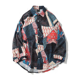 Japanese Ukiyo E Geometry Patchwork Long Sleeve Shirts Hip Hop Casual Streetwear Shirts Men Women Fashion Tops