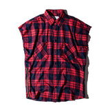 High Street Oversized Plaid Sleeveless Shirts Side Zipper Checkered Mens Justin Bieber Tide Multi-color Loose Waistcoat Shirt