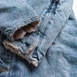 Long Style High Street Men Trench Coat Washed Retro Blue Denim Jacket Zippered Cuffs Berber Fleece Winter Outerwear Vintage