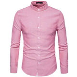 Men's Oxford Slim Fit Dress Shirt Brand Mandarin Collar Long Sleeve Chemise Homme Casual Buisness Office Shirt With Pocket Black