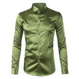 Foesce Pink Silk Satin Shirt Men Fashion Long Sleeve Mens Slim Tuxedo Shirts Casual Shiny Emulation Silk Button Down Dress Shirts