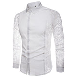 Black Lace Shirt Men Autumn New Slim Fit Long Sleeve Mens Dress Shirts Nightclub Prom Marriage Shirt Camisas Masculina XXL