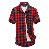 Foesce Navy and Green Plaid shirts Men  New Arrival Summer Men's Casual Short sleeve Shirts Fashion Chemise Homme Men Dress Shirts