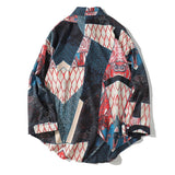 Japanese Ukiyo E Geometry Patchwork Long Sleeve Shirts Hip Hop Casual Streetwear Shirts Men Women Fashion Tops