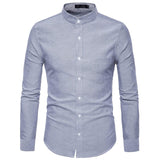 Men's Oxford Slim Fit Dress Shirt Brand Mandarin Collar Long Sleeve Chemise Homme Casual Buisness Office Shirt With Pocket Black