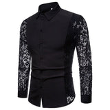 Black Lace Shirt Men Autumn New Slim Fit Long Sleeve Mens Dress Shirts Nightclub Prom Marriage Shirt Camisas Masculina XXL