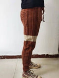 Men's Knitted Pants Autumn Winter Color Matching Acrylic Knitted Trousers Casual Pants Men Autumn Winter Warm Drawstring