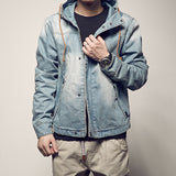 Men's Retro Hooded Denim Jackets Plus Size 5XL Patchwork Jean Coat Washed Cotton Jackets for Male