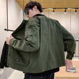Foesce Large Size Jackets Men Basic Soft Letter Pockets Autumn Wind Breaker Turn-down Collar Teenagers S-4XL Cargo Outwear Hombre Chic