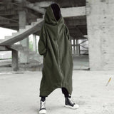 Men's Zipper Long Hooded Solid Color Personality Dark Style Full Body Sweatshirts Winter Warm Male Hip Hop Jacket Plus Size 5xl