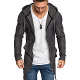 Autumn And Winter New Arrive High Streetwear Mens Hoodies Zipper Hoodies Men Long Jacket Men Slim Fit Hooded Trench Coat Men