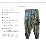 Men's Heavy Ankle Zipper Patchwork Jeans Joggers Army Drawstring Cargo Pencil Trousers for Male