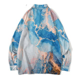 Tie Dye Painting Print Beach Hawaiian Shirts Long Sleeve Button Shirt Hip Hop Harajuku Casual Holiday Party Blouse Tops