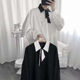 Foesce Send Tie Men's Korean Style Long Sleeve Loose Design Shirts Lapel Collar Clothes Top Shirts Fashion Camisa Masculina