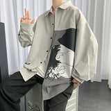 Men's Printing Long Sleeve Cargo Shirts Harajuku Black Shirt Korean Style Men Shirt Long Sleeve Vintage Clothes Streetwear S-5XL