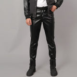 Spring Summer Moto Skinny Elastic Faux Leather Pants Men Black Gold White Thin PU Leather Trousers Brand Men Clothing
