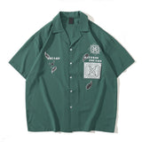 Bandana Suit Collar Men's Shirt Vintage Street Short Sleeved Summer Shirts for Man Black Green