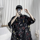 Foesce Ruffian-handsome-printed-shirt-men's-short-sleeve-summer-5-/-6-sleeve-Korean-fashion-handsome-loose-shirt-casual shirt harajuku