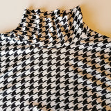 Casual Men Turtleneck T-shirt Autumn Spring Houndstooth Print Slim Long Sleeve T Shirts Basic Pullover Simple Tops Male