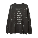 Foesce Harajuku Priest Salvation Printed Knitwears Women Streetwear Hip Hop Destroyed Hole Ripped Pullovers Jumper Oversized Men