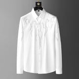 Foesce Rhinestones Shirts for Men Solid Color Long Sleeve Casual Shirt Slim Social Party Tuxedo Business Formal Dress Shirts