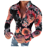 Men's Floral Shirt Long Sleeve Casual Shirt Fashion Rose Flower 3D Printed Turn-down Collar Slim Hawaii Shirt For Mens