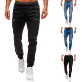 Foesce Men's Elastic Cuffed Pants Casual Drawstring Jeans Training Jogger Athletic Pants Sweatpants  New Fashion Zipper Pants