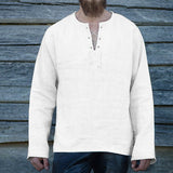 Foesce Linen Cotton Tunic Shirt Long Sleeves Knights Viking Pirate Costume Men Norse Medieval Warrior Hero Ragnar Lothbrok For Adult