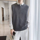 Foesce New Men's Sweater Slim Sleeveless Vest Top Autumn Winter Casual Solid Color Waistcoat V Neck Knit Pullover Plus Size M-2XL