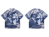 Summer Short Sleeve Shirts Men Free Peace Dove Full Print Tshirts Harajuku Streetwear Hawaii Beach Button Down Shirts