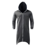 Men's Zipper Long Hooded Solid Color Personality Dark Style Full Body Sweatshirts Winter Warm Male Hip Hop Jacket Plus Size 5xl