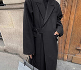 Men's Woolen And Mixtures Coat Autumn Winter Mid Long Thickened Korean Trend Loose Overcoat Male New Bandage Waist