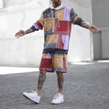 Hip-hop Style Printing Loose Outfits Men Casual Long Sleeve Hoodies And Shorts Suits Mens Fashion Two Piece Sets Streetwear